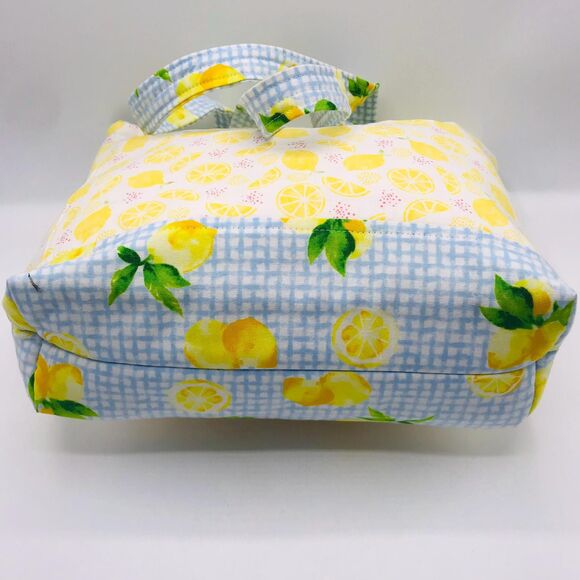 Basic Lizbet Library Market Tote Bag, Lemon Gingham 12 x 13.5 x 3" With Pockets - Picture 6 of 9